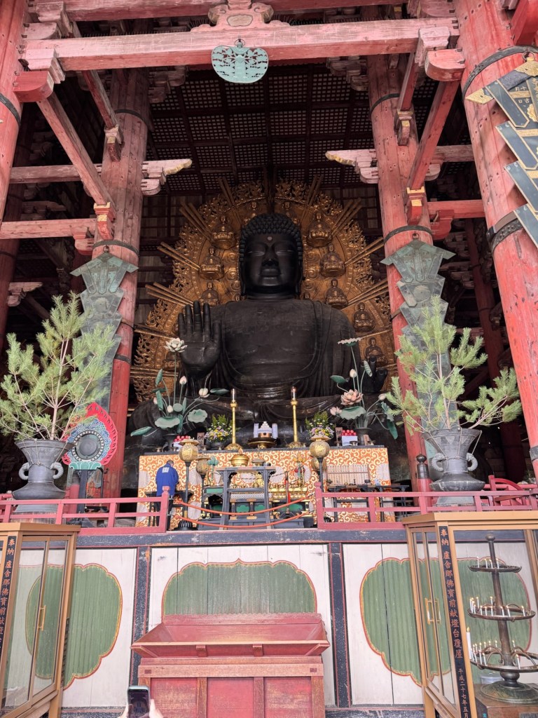 Front view of the Great Buddha in the Daibutsuden hall at Todai-ji