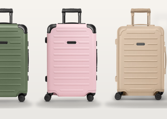 The Nickolaou family's five Solgaard carry-on closets: black, sage green, pink, beige, and blue
